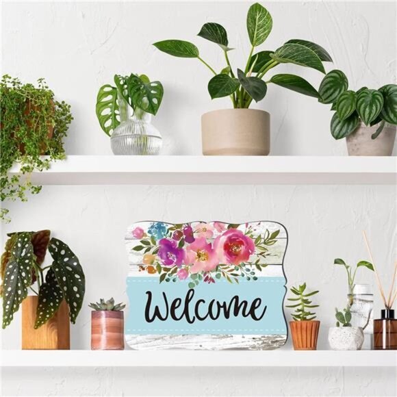 Welcome Hanging Sign Front Door Decor Wooden Welcome Sign Watercolor Floral - Picture 5 of 8
